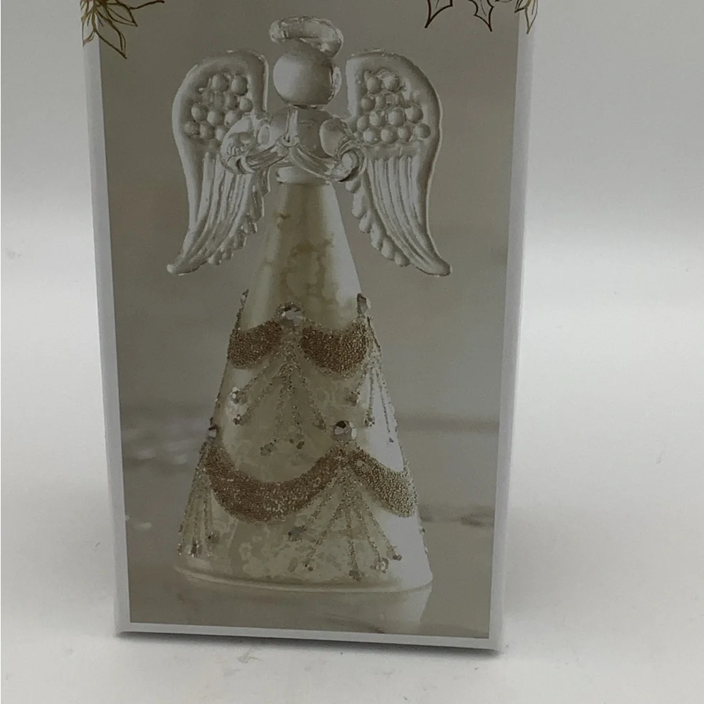 Pier 1 Glass Angel Figurine with Rhinestone and Glitter Accents
